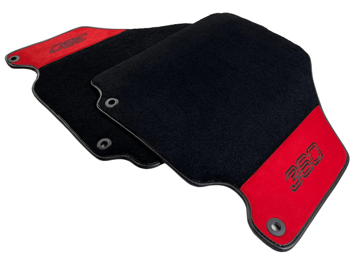 Black Floor Mats For Ferrari 360 Modena 1999-2005 With Red Alcantara Leather - AutoWin