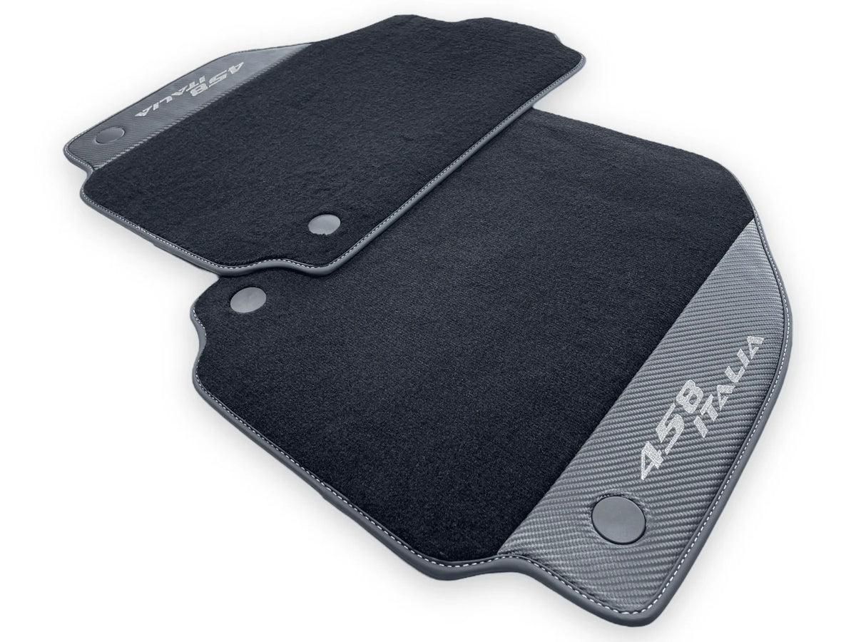 Black Floor Mats For Ferrari 458 Italia 2009-2015 With Carbon Fiber Leather - AutoWin