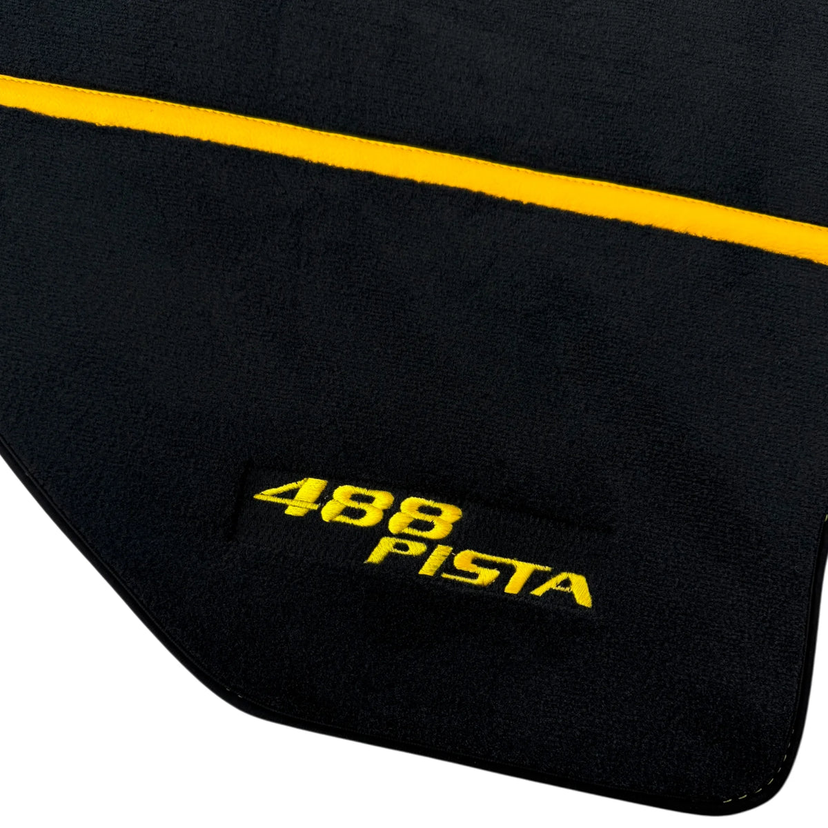 Black Floor Mats For Ferrari 488 Pista 2019-2021 With Yellow Leather