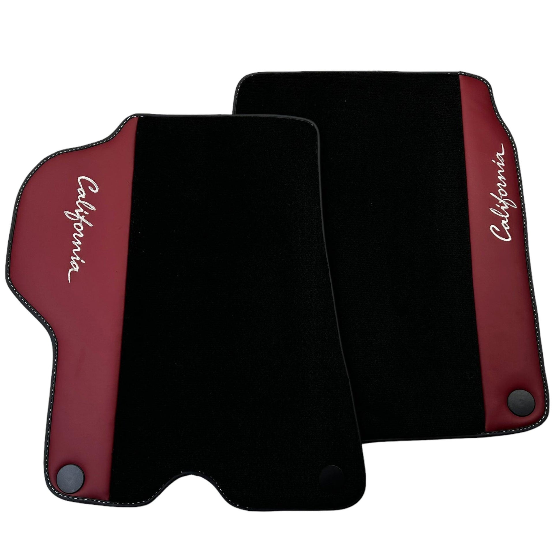Black Floor Mats for Ferrari California (2008-2014) with Bordeaux Nappa Leather - AutoWin
