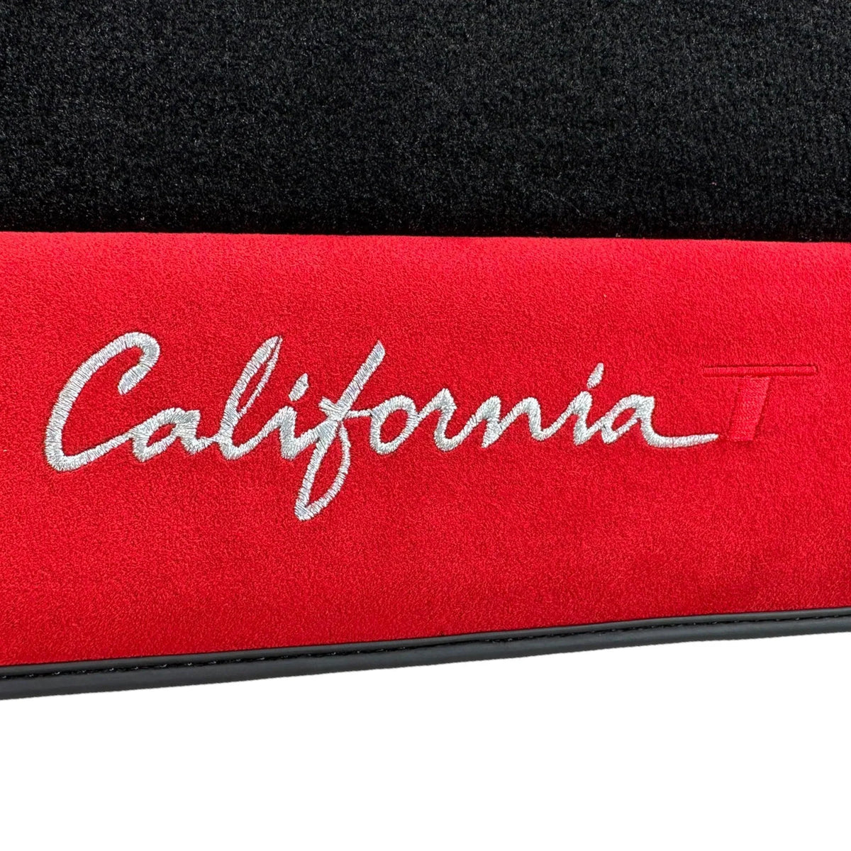 Black Floor Mats For Ferrari California T (2015-2018) with Red Alcantara Leather - AutoWin