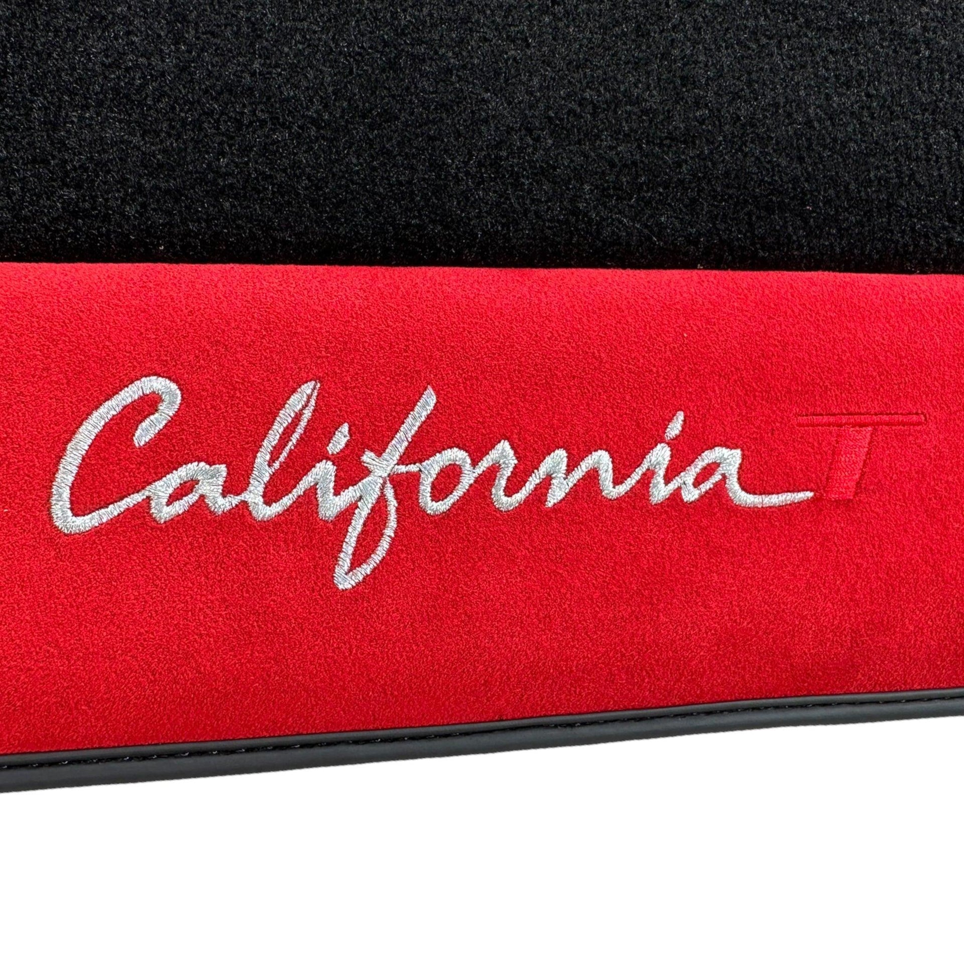 Black Floor Mats For Ferrari California T (2015-2018) with Red Alcantara Leather - AutoWin