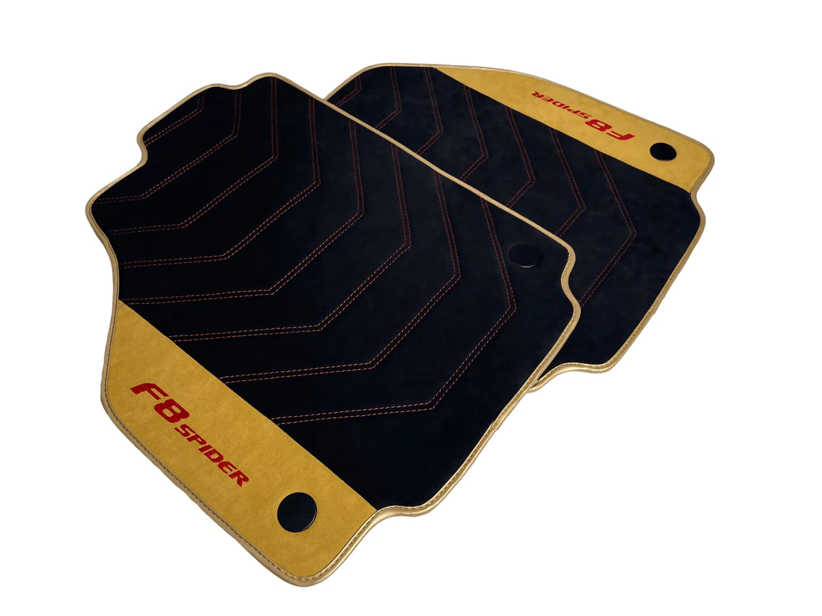 Black Floor Mats For Ferrari F8 Spider 2019-2022 With Tan Alcantara Leather - AutoWin