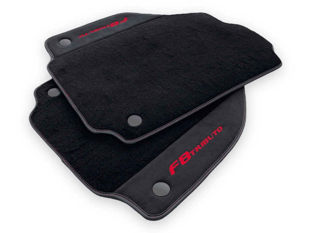 Black Floor Mats For Ferrari F8 Tributo 2019-2022 With Alcantara Leather - AutoWin