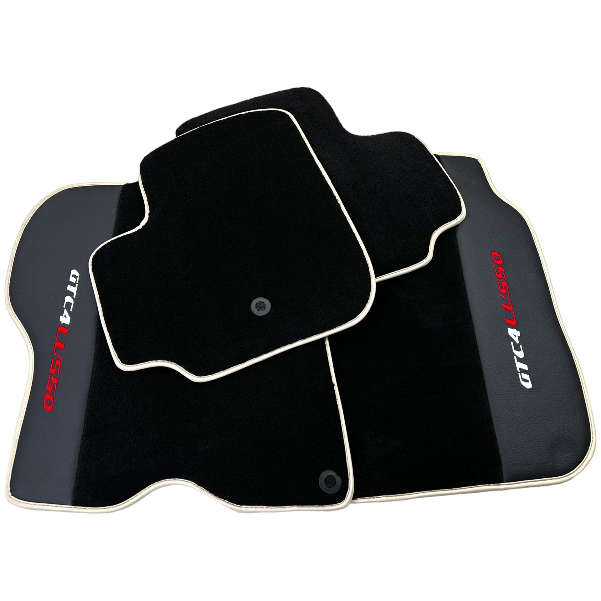 Black Floor Mats For Ferrari GTC4 Lusso (2016-2023) with Leather | Beige Trim - AutoWin