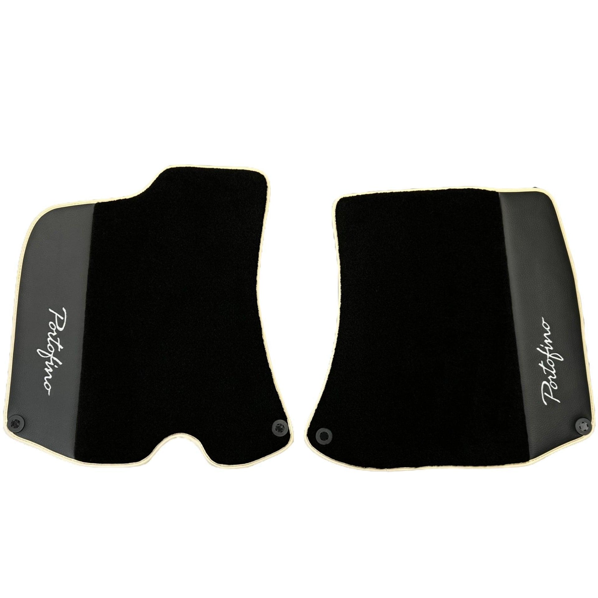 Black Floor Mats For Ferrari Portofino (2018-2023) With Leather and Beige Trim - AutoWin