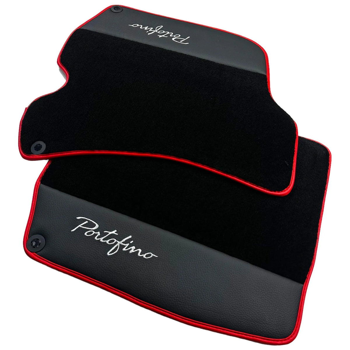 Black Floor Mats For Ferrari Portofino (2018-2023) With Leather and Red Trim - AutoWin