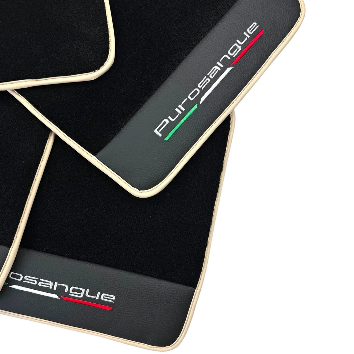 Black Floor Mats for Ferrari Purosangue with Leather and Beige Trim | Italian Edition - AutoWin
