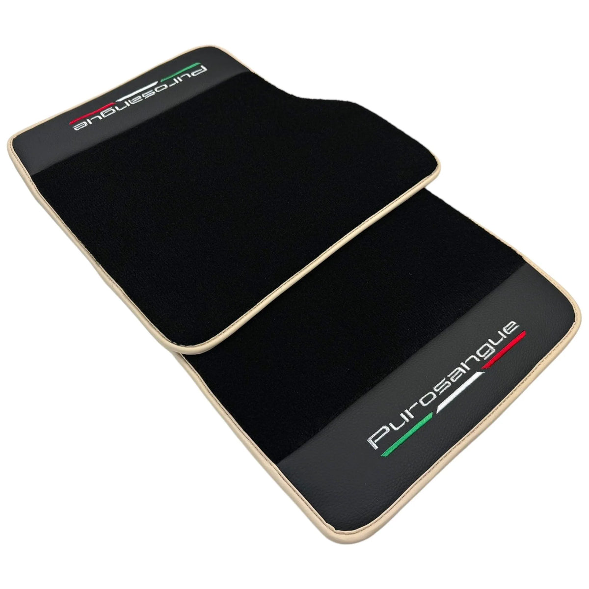 Black Floor Mats for Ferrari Purosangue with Leather and Beige Trim | Italian Edition - AutoWin