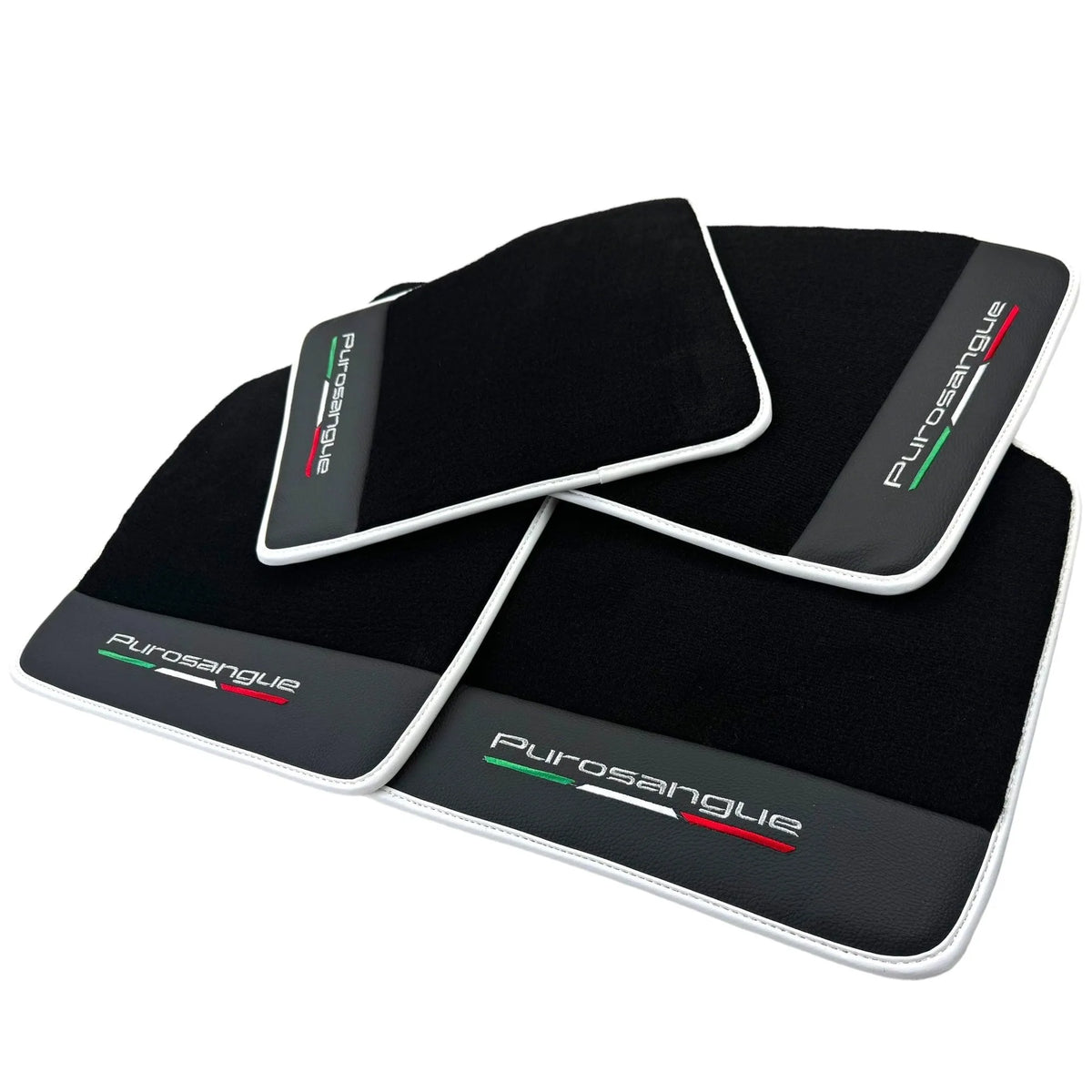 Black Floor Mats for Ferrari Purosangue with Leather and White Trim | Italian Edition - AutoWin