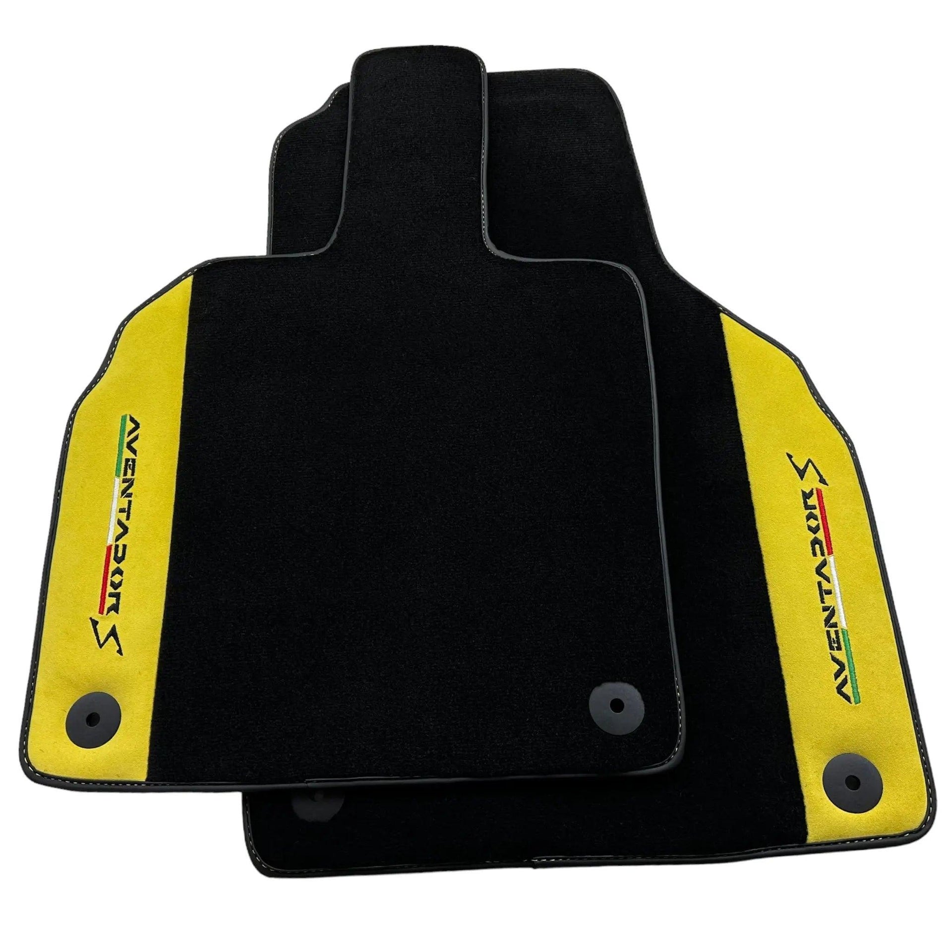 Black Floor Mats for Lamborghini Aventador S with Yellow Alcantara Leather - AutoWin