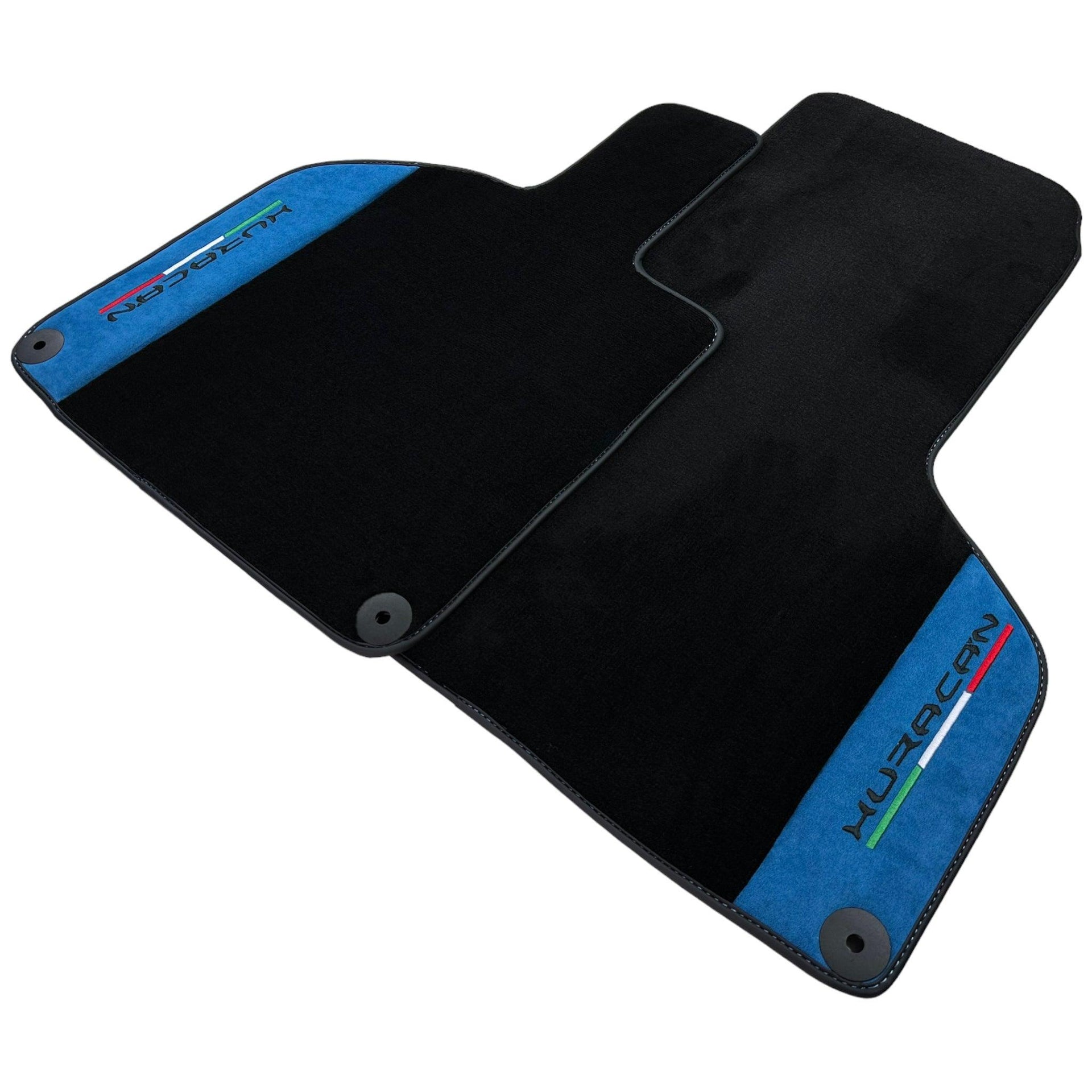 Black Floor Mats for Lamborghini Huracan 2014-2023 With Blue Alcantara Leather - AutoWin