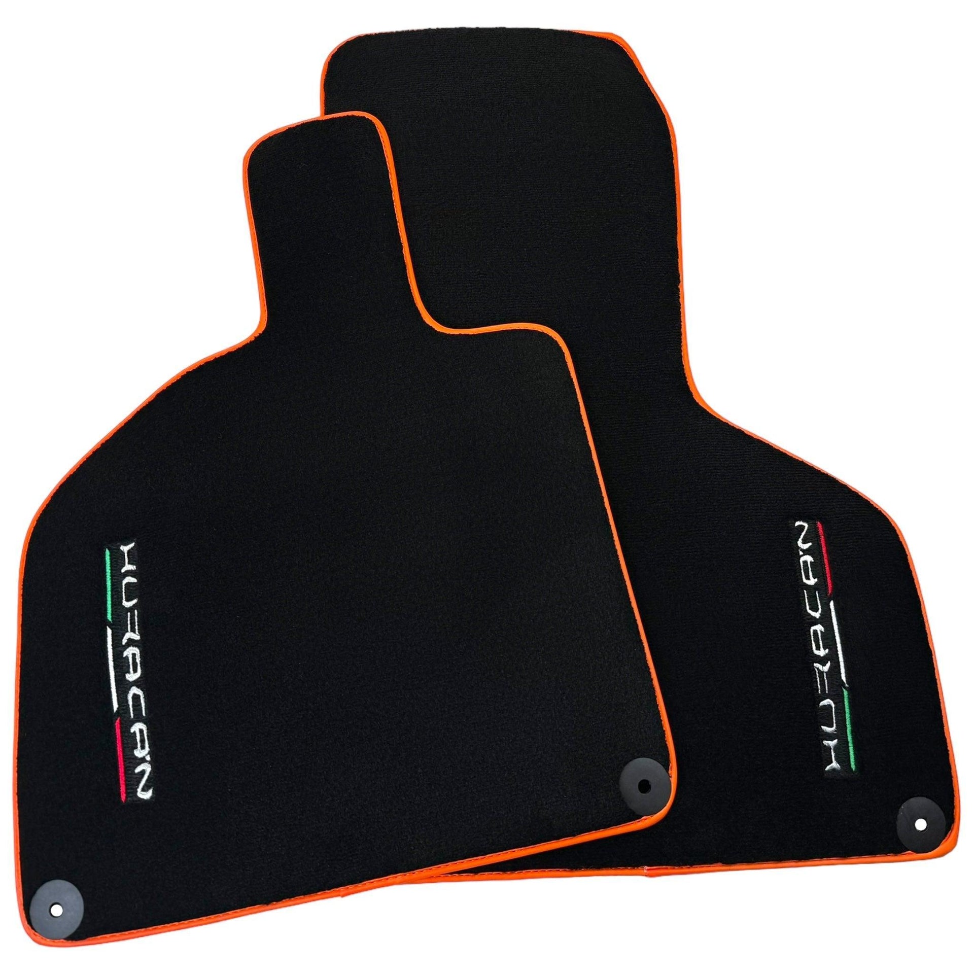Black Floor Mats for Lamborghini Huracan (2014-2023) with Orange Leather Trim - AutoWin