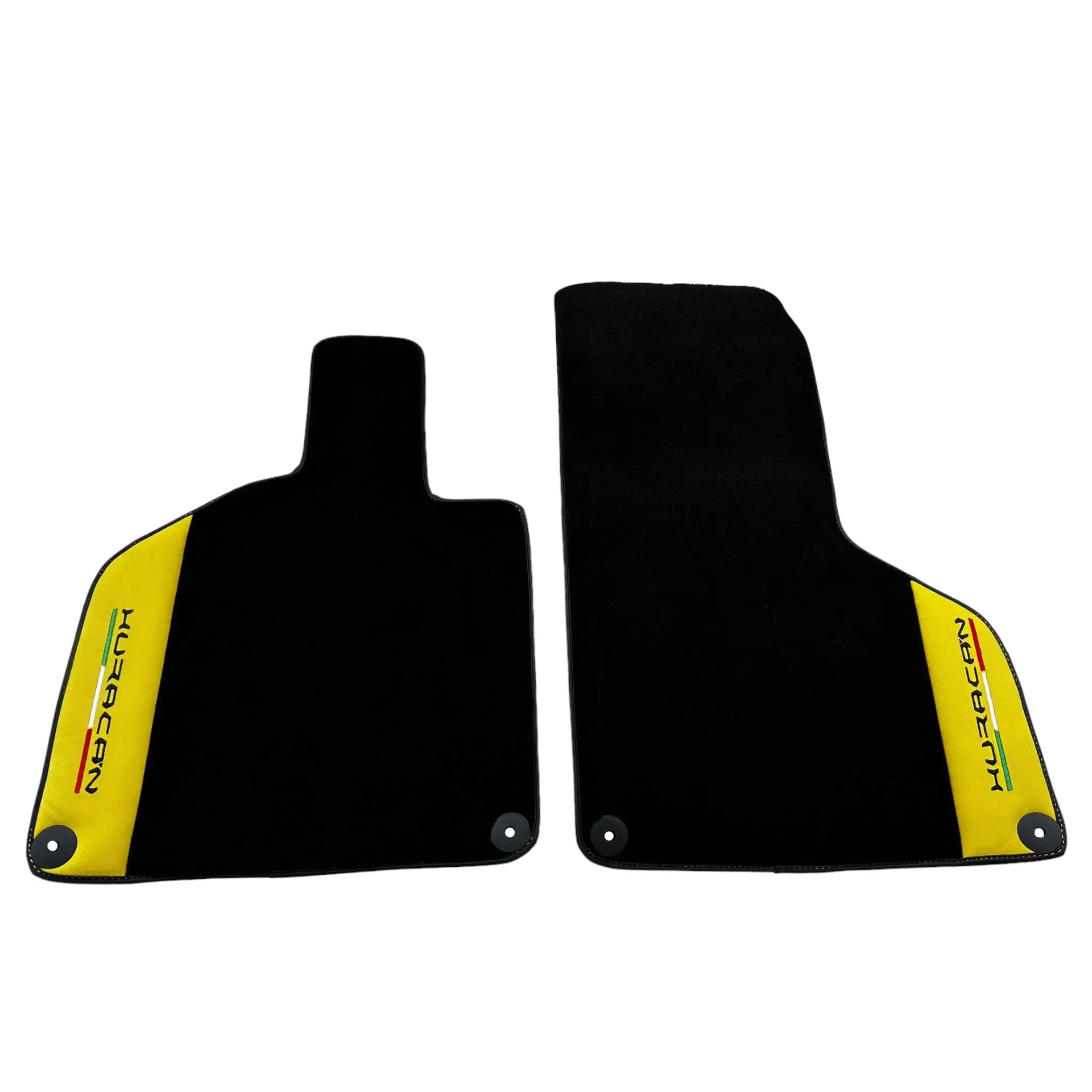 Black Floor Mats for Lamborghini Huracan with Yellow Alcantara Leather - AutoWin