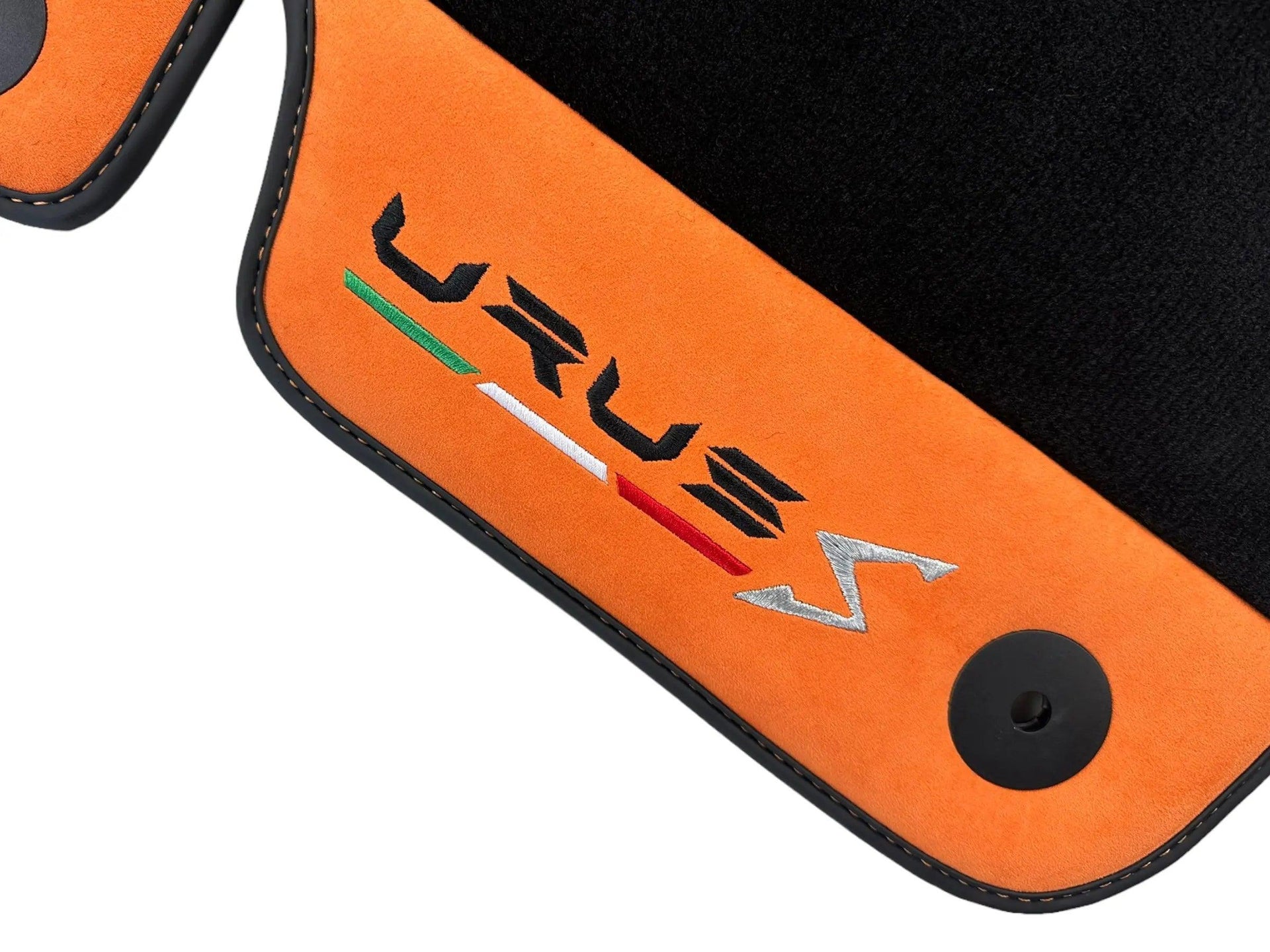 Black Floor Mats For Lamborghini Urus S With Orange Alcantara Leather - AutoWin