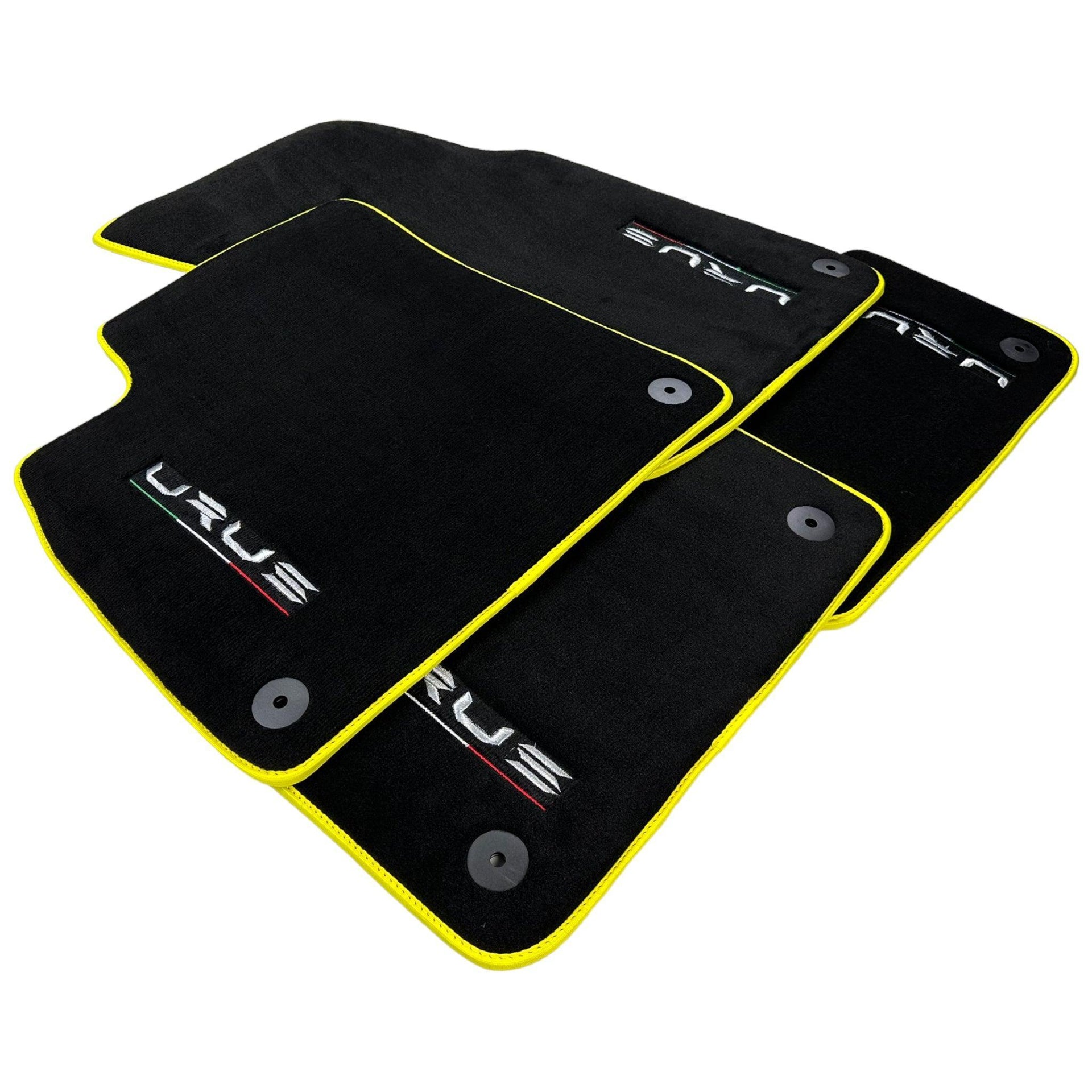 Black Floor Mats For Lamborghini Urus Tailored With Yellow Trim - AutoWin