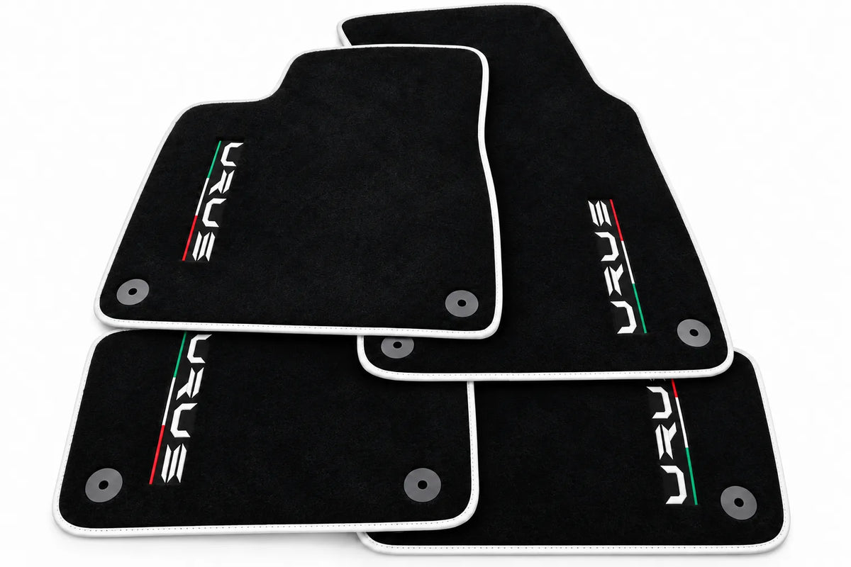 Black Floor Mats For Lamborghini Urus Tailored With Yellow Trim White trim