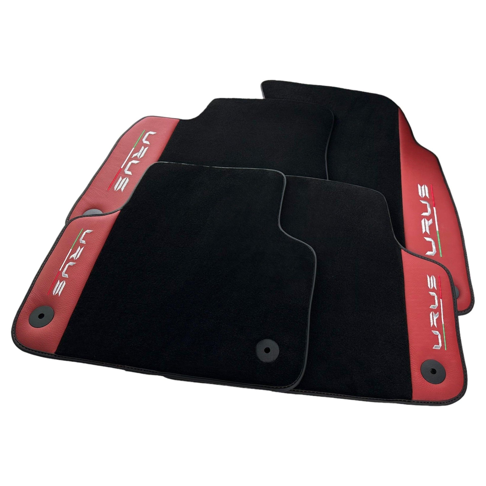 Black Floor Mats for Lamborghini Urus With Red Leather - AutoWin