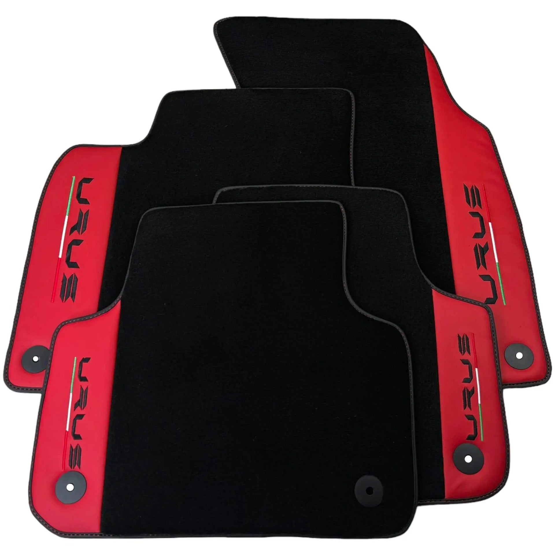 Black Floor Mats for Lamborghini Urus with Red Nappa Leather - AutoWin