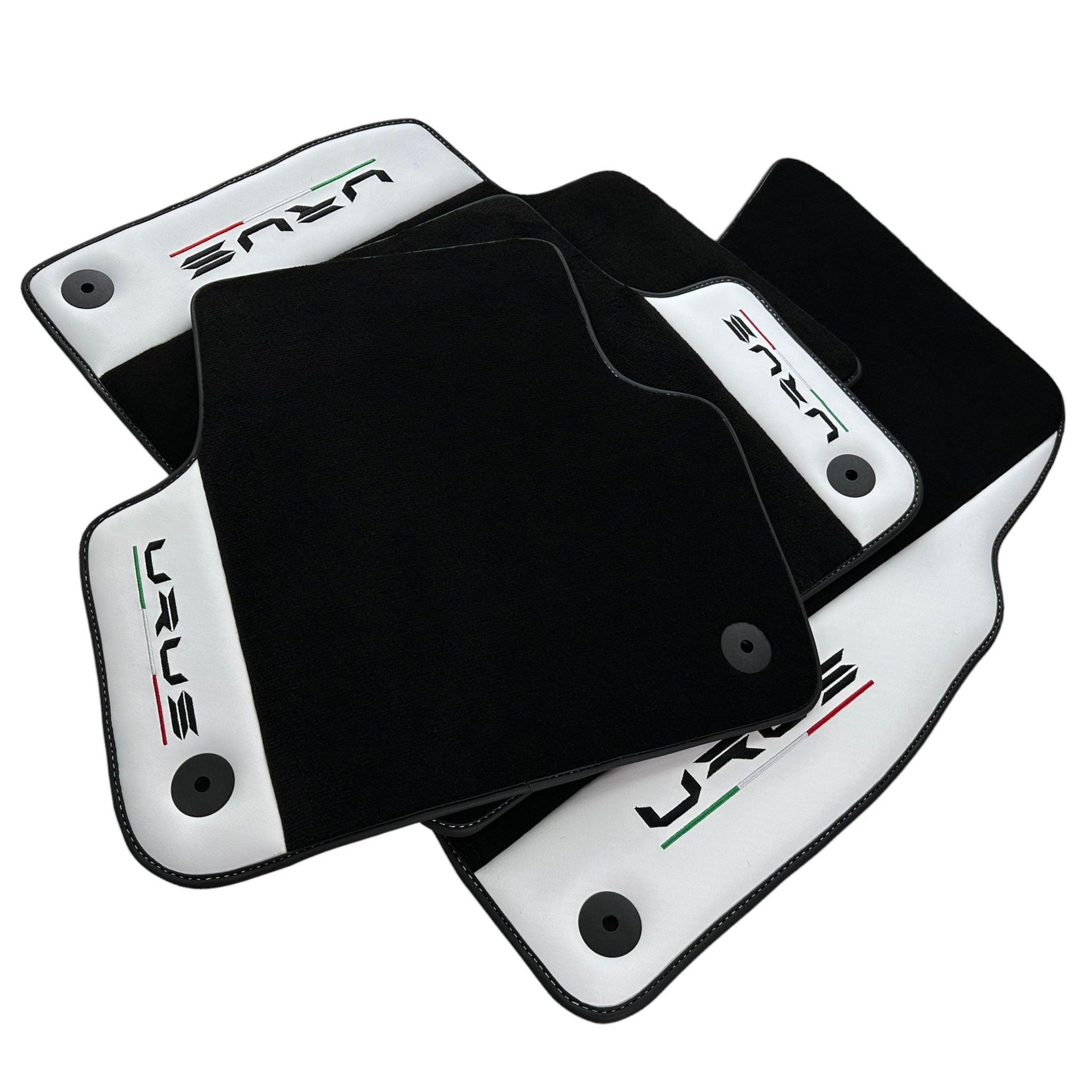 Black Floor Mats for Lamborghini Urus With White Leather - AutoWin