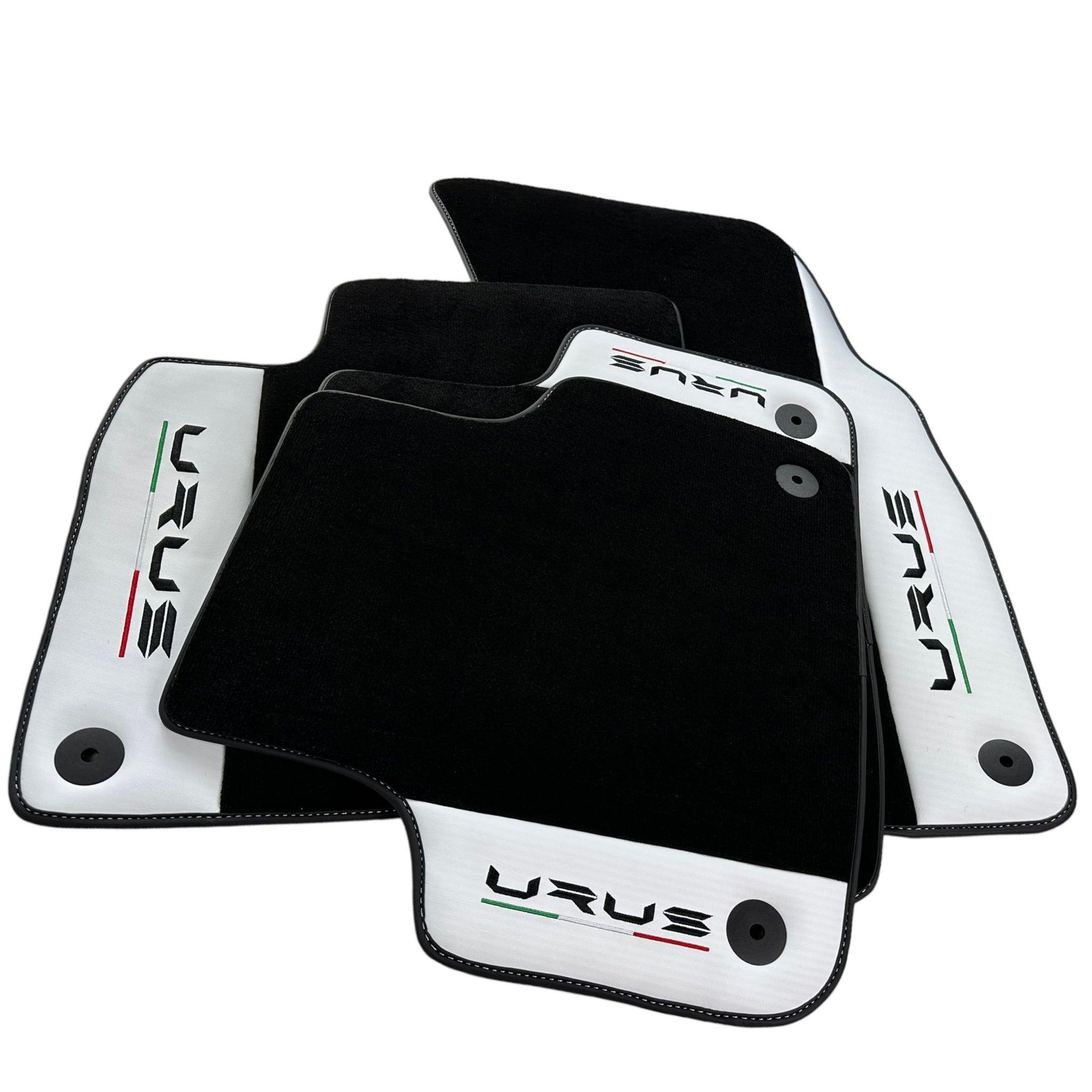 Black Floor Mats for Lamborghini Urus With White Leather - AutoWin
