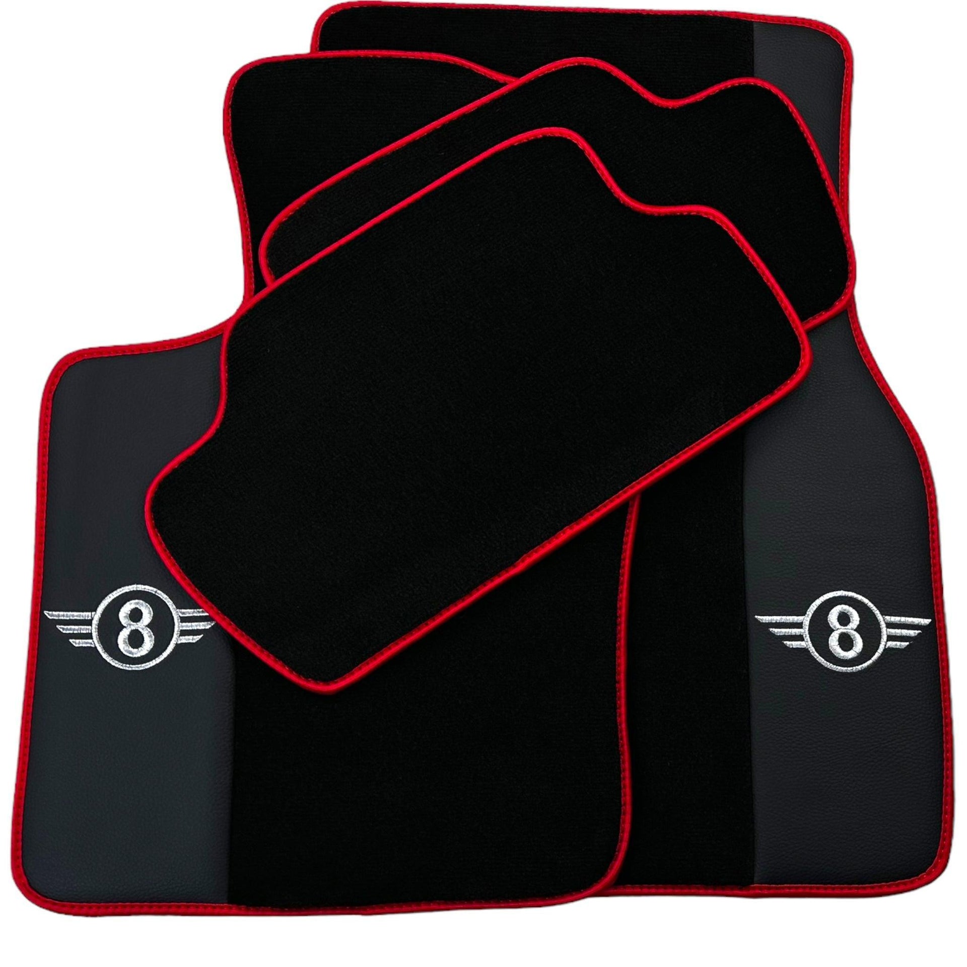 Black Floor Mats for Mini Cabrio R57 Convertible (2009-2016) With Leather | Red Trim - AutoWin