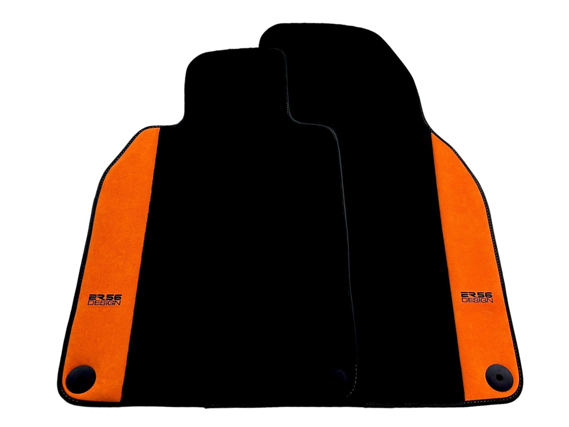 Black Floor Mats for Porsche 981 Boxster (2013-2016) with Orange Alcantara Leather ER56 Design - AutoWin