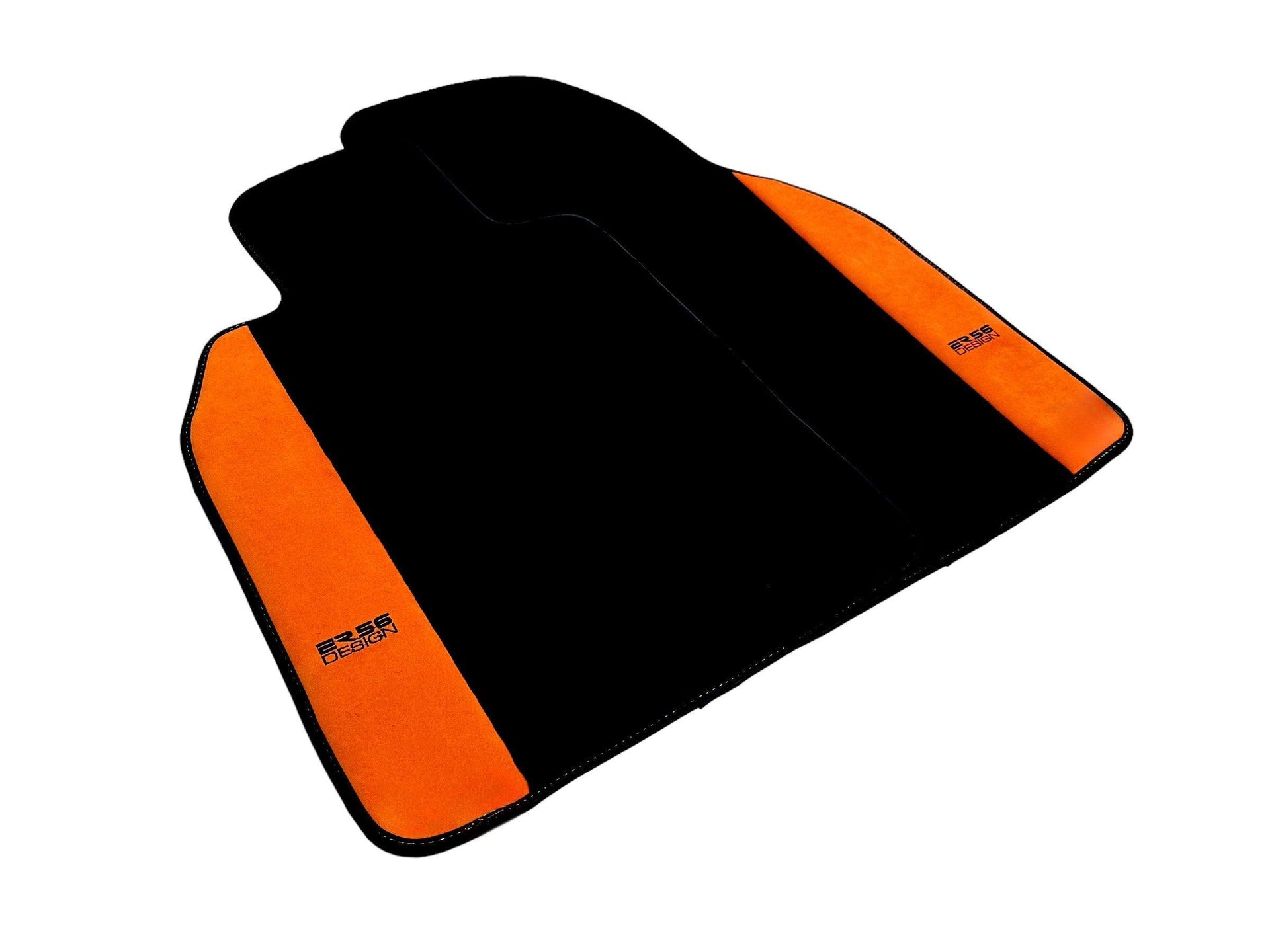 Black Floor Mats for Porsche 981 Cayman (2012–2016) with Orange Alcantara Leather ER56 Design - AutoWin