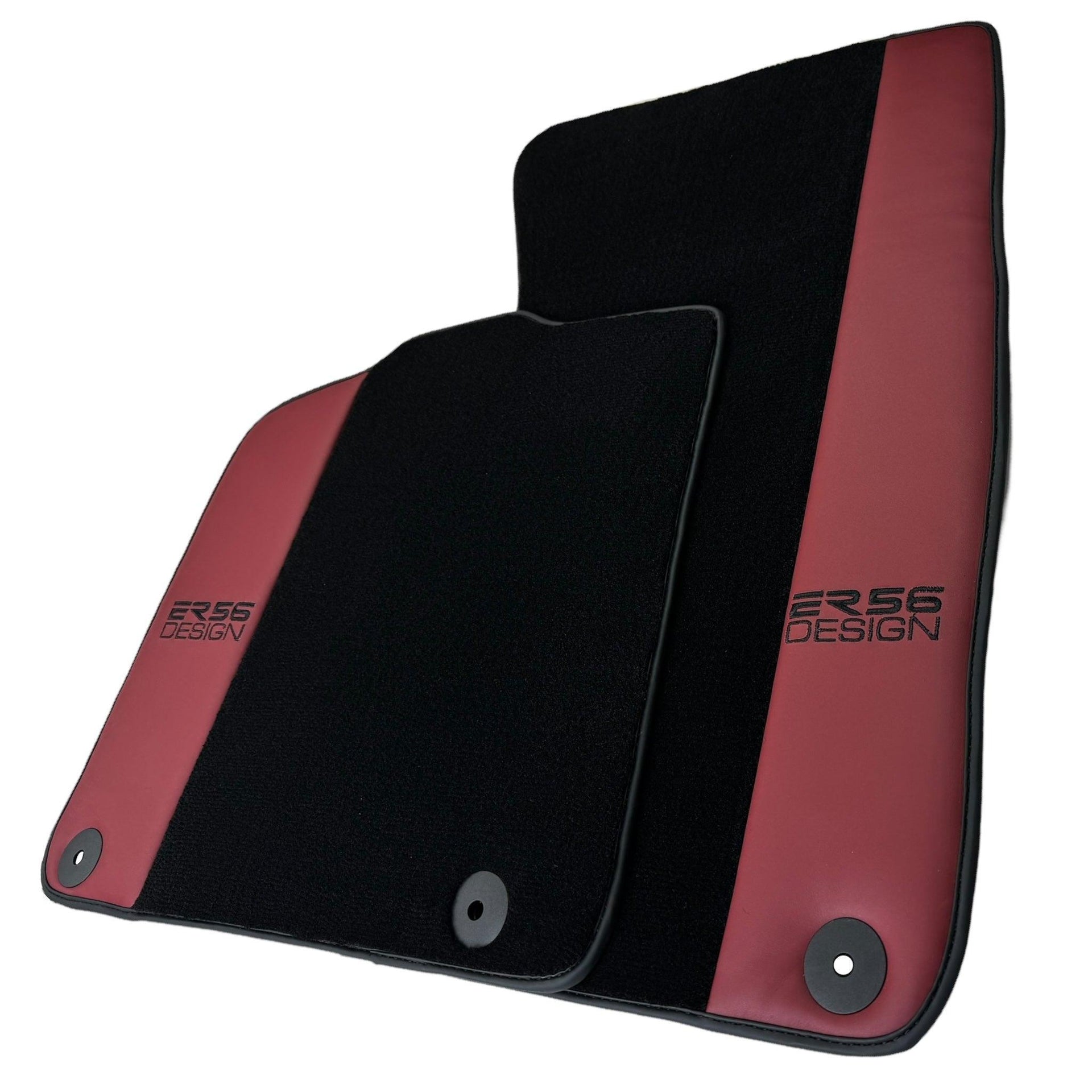 Black Floor Mats for Porsche Macan (2014-2023) with Bordeaux Nappa Leather | ER56 Design - AutoWin