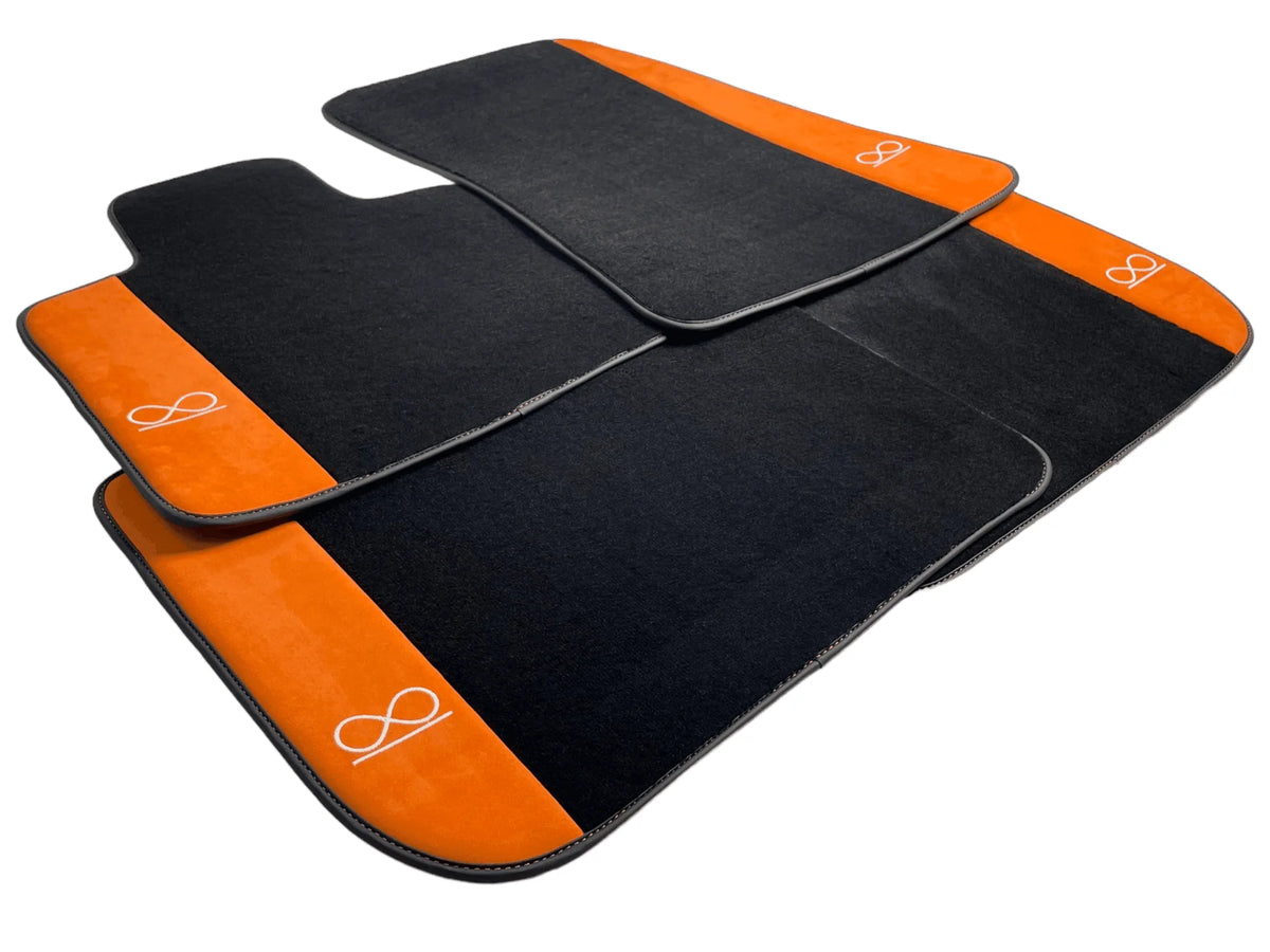 Black Floor Mats For Rolls Royce Black Badge Phantom VIII (2017-2024) Orange Alcantara