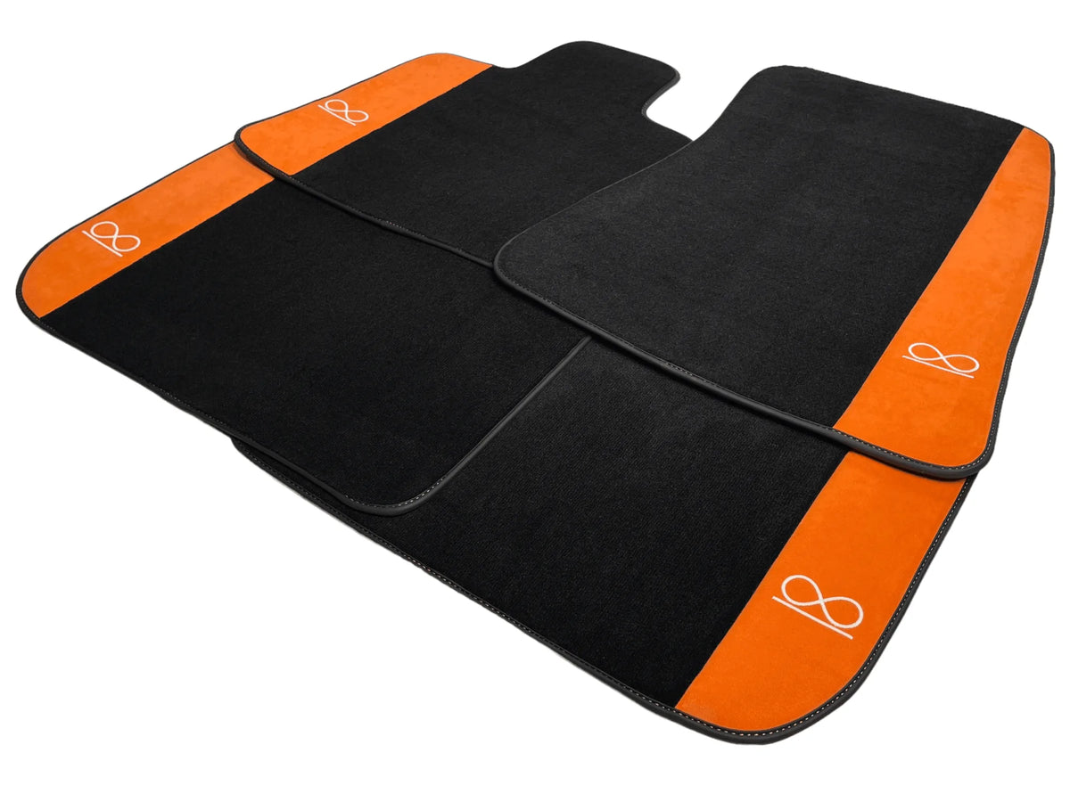 Black Floor Mats For Rolls Royce Black Badge Phantom VIII (2017-2024) Orange Alcantara