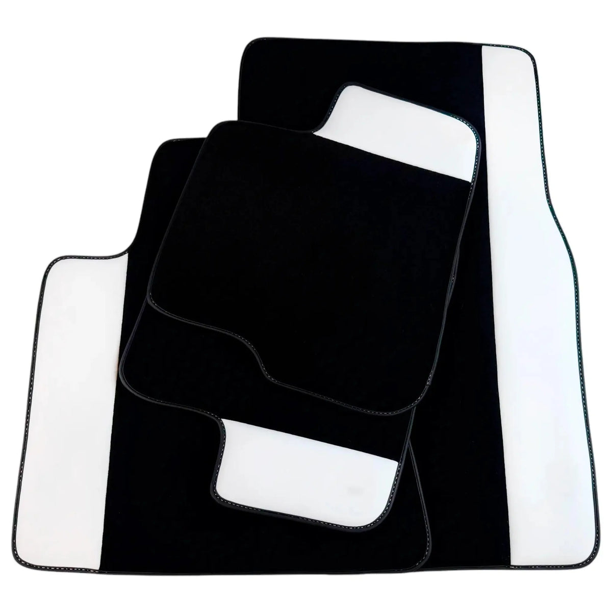 Black Floor Mats for Rolls Royce Ghost Series I (2010–2020) with White Leather