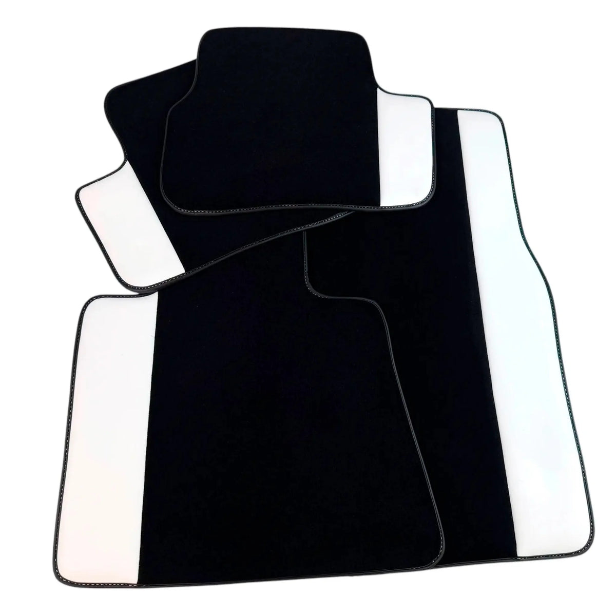 Black Floor Mats for Rolls Royce Shadow (1965-1977) with White Leather