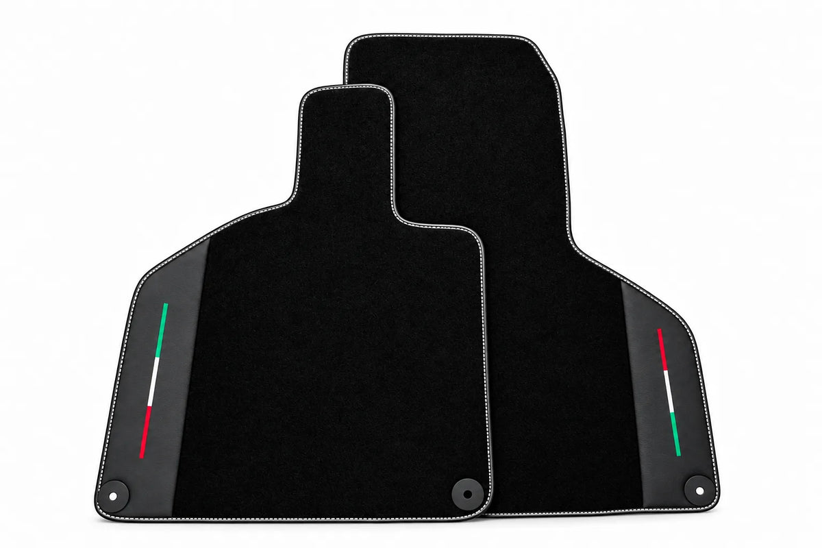 Black Floor Mats with Leather for Lamborghini Huracan (2014-2023) - Italian Edition White trim