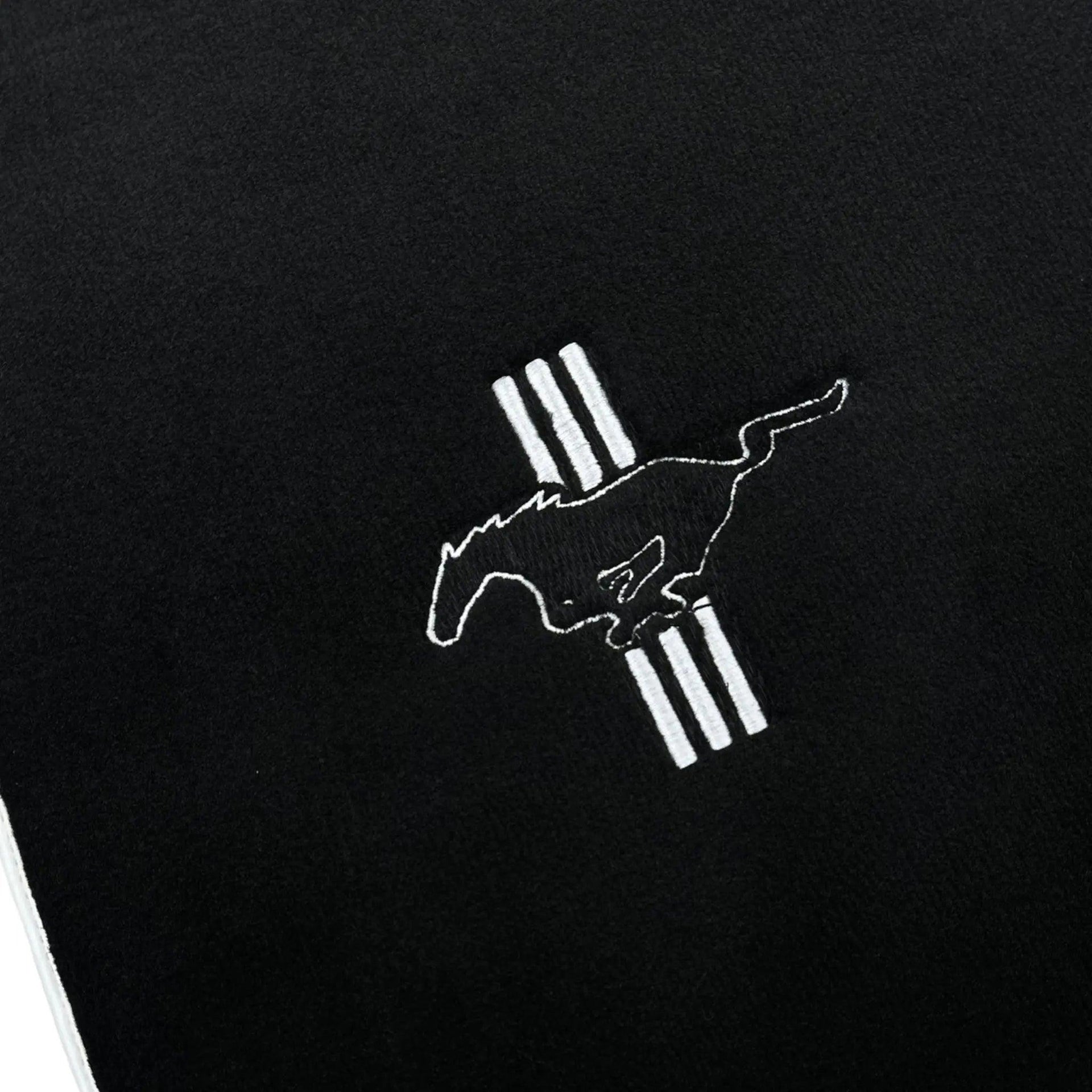 Black Floor Mats with White Trim For Ford Mustang V (2004-2010) With Pony - AutoWin