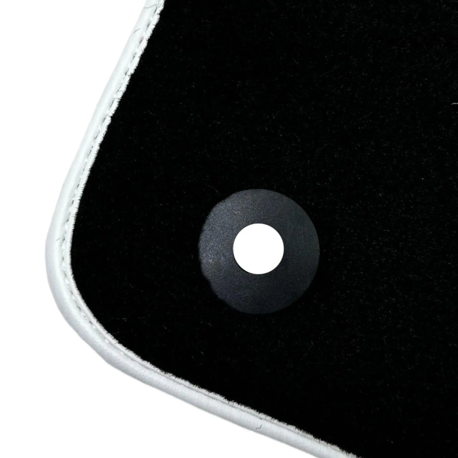 Black Floor Mats with White Trim for Ford Mustang V FL (2011-2014) With Pony - AutoWin