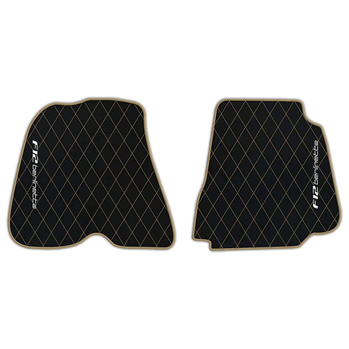 Black Leather Floor Mats for Ferrari F12 Berlinetta (2012-2022) with Single Diamond Pattern | Full Set Option