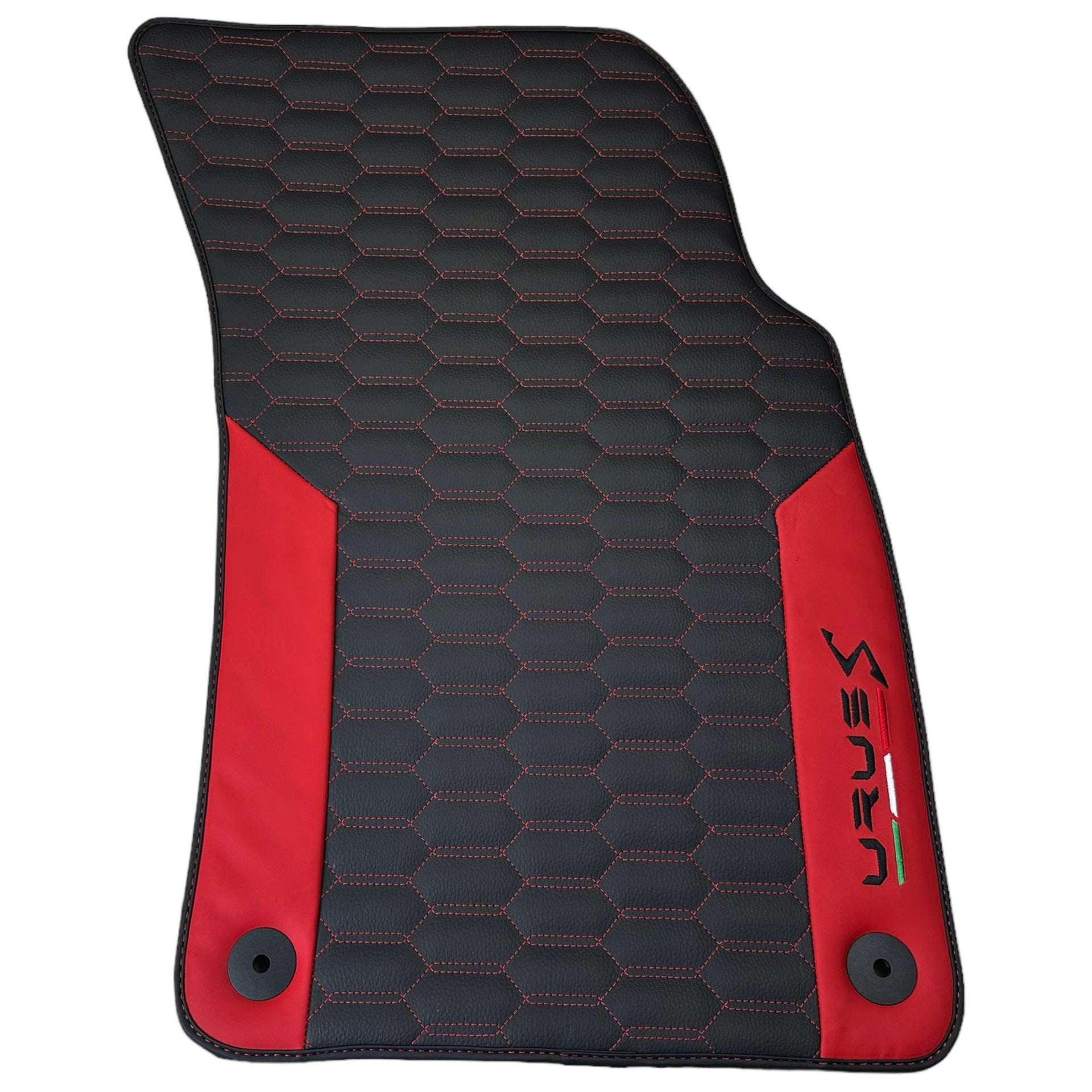 Black Leather Floor Mats For Lamborghini Urus S With Red Nappa Leather - AutoWin