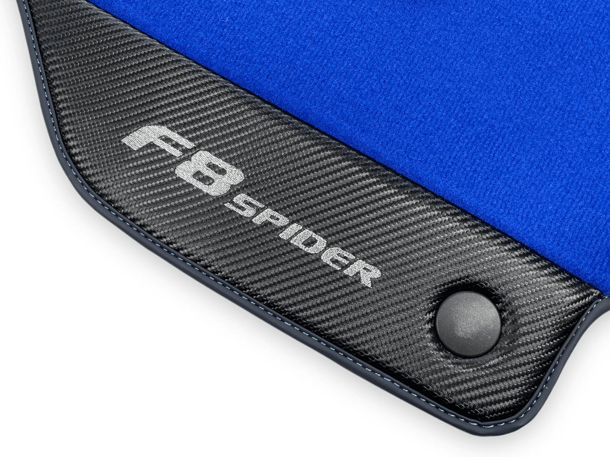 Blue Floor Mats For Ferrari F8 Spider 2019-2022 With Carbon Fiber Leather - AutoWin