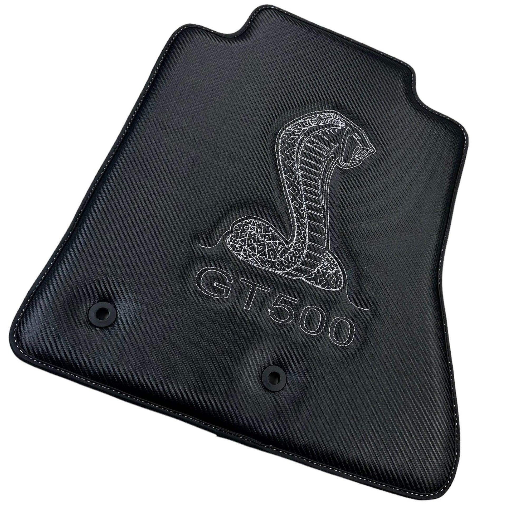 Carbon Fiber Floor Mats for Ford Mustang GT500 Shelby (2015-2021) with Cobra Sewing - AutoWin
