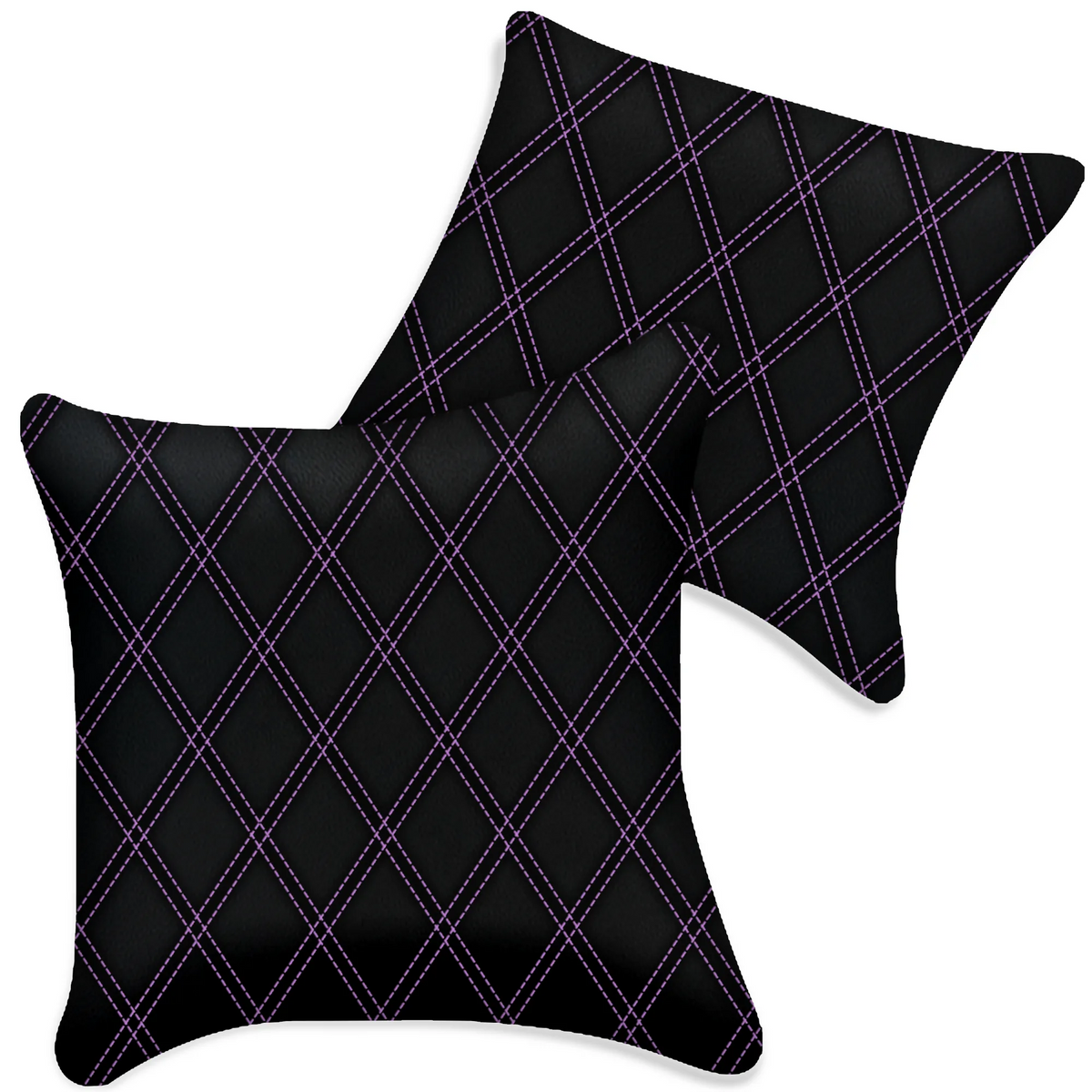Customizable Black Leather Pillows Set of 2 for All Vehicles | Double Diamond Pattern