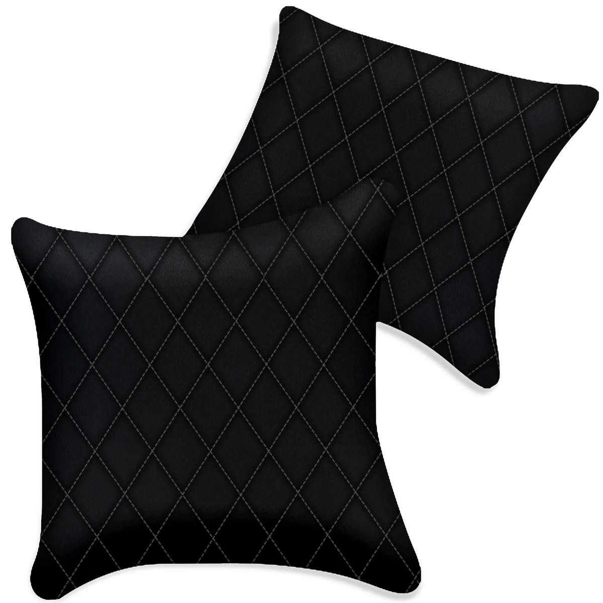 Customizable Black Leather Pillows Set of 2 for All Vehicles | Single Diamond Pattern