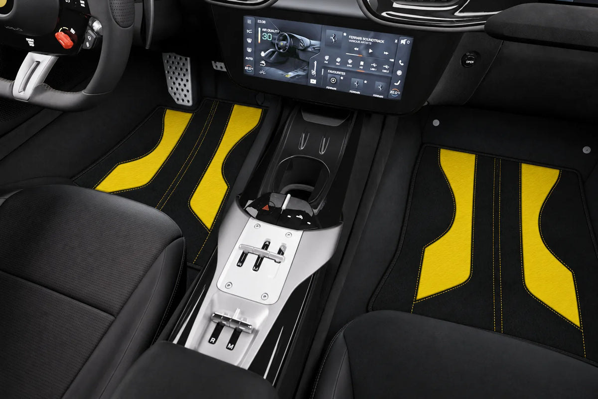Customizable Leather Floor Mats with Pattern ER56 V2 Edition for Ferrari 12 Cilindri (2024-2026) inside the vehicle