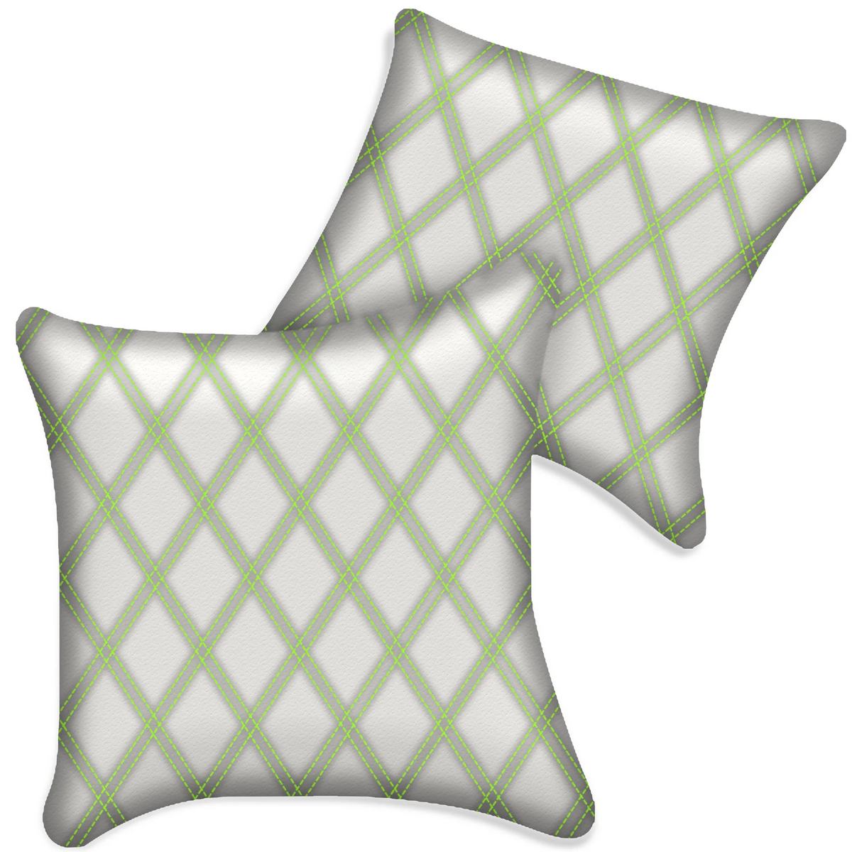 Customizable White Leather Pillows Set of 2 for All Vehicles | Double Diamond Pattern