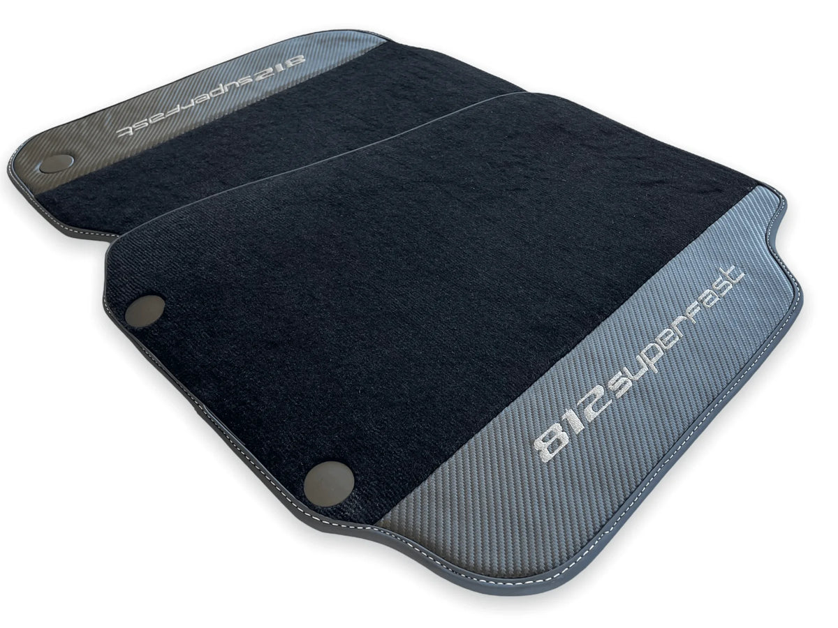 Floor Mats For Ferrari 812 Superfast Carbon Fiber And Black Carpet - AutoWin