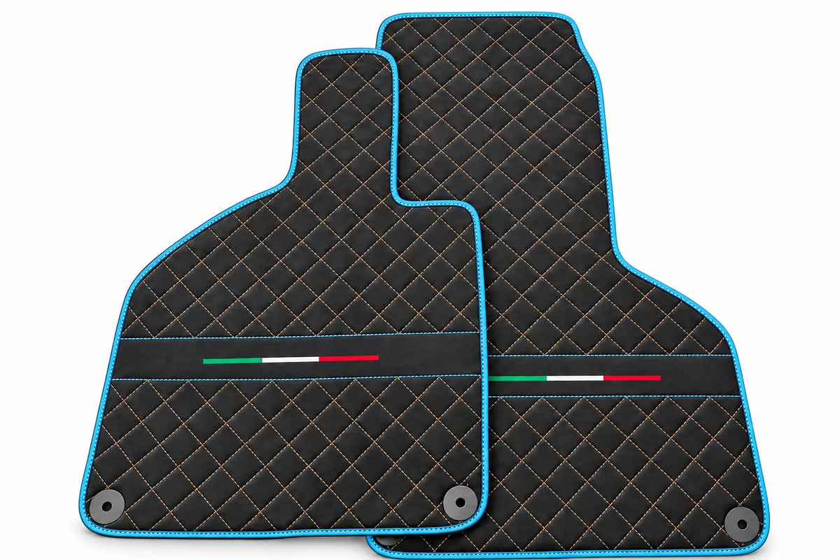 Floor Mats for Lamborghini Huracan Perfomante Alcantara Leather | Italian Flague Light Blue trim