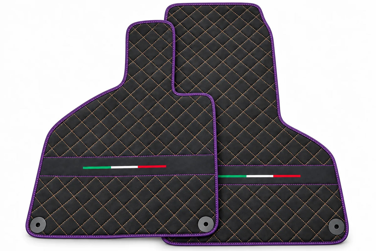 Floor Mats for Lamborghini Huracan Perfomante Alcantara Leather | Italian Flague Purple trim