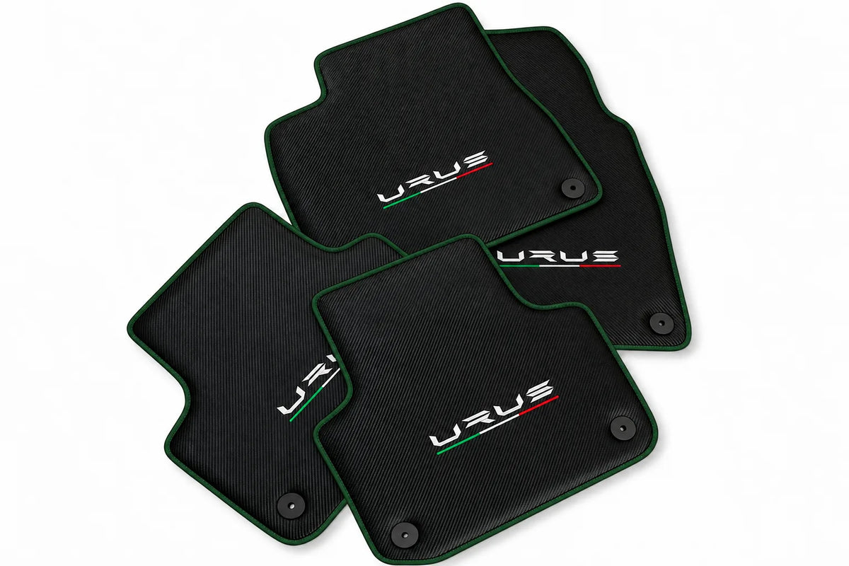 Floor Mats For Lamborghini Urus Made From Carbon Fiber Leather Dark Green trim