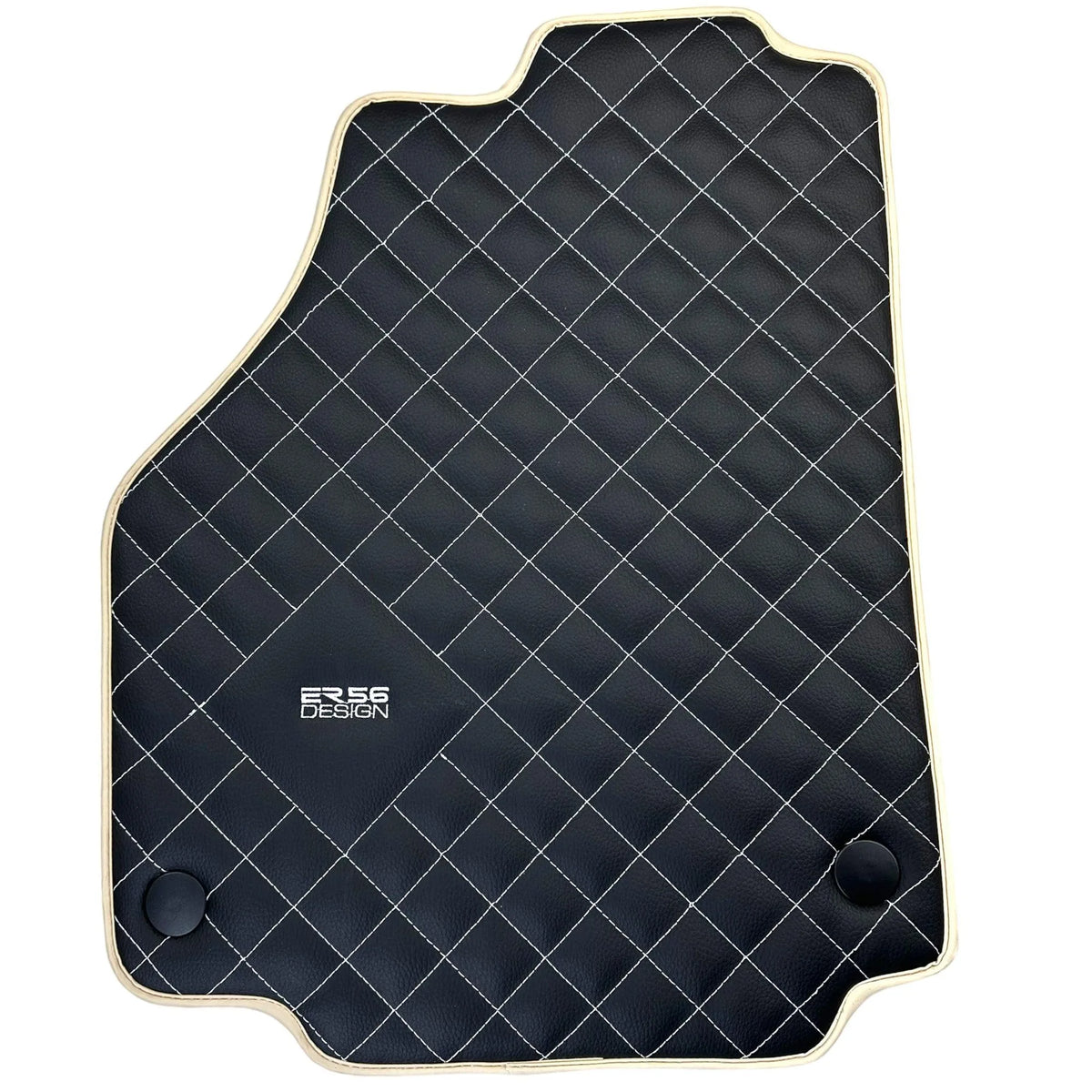 Leather Floor Mats for Ferrari 488 Spider 2015-2022 with White Sewing ER56 Design | Beige Trim - AutoWin