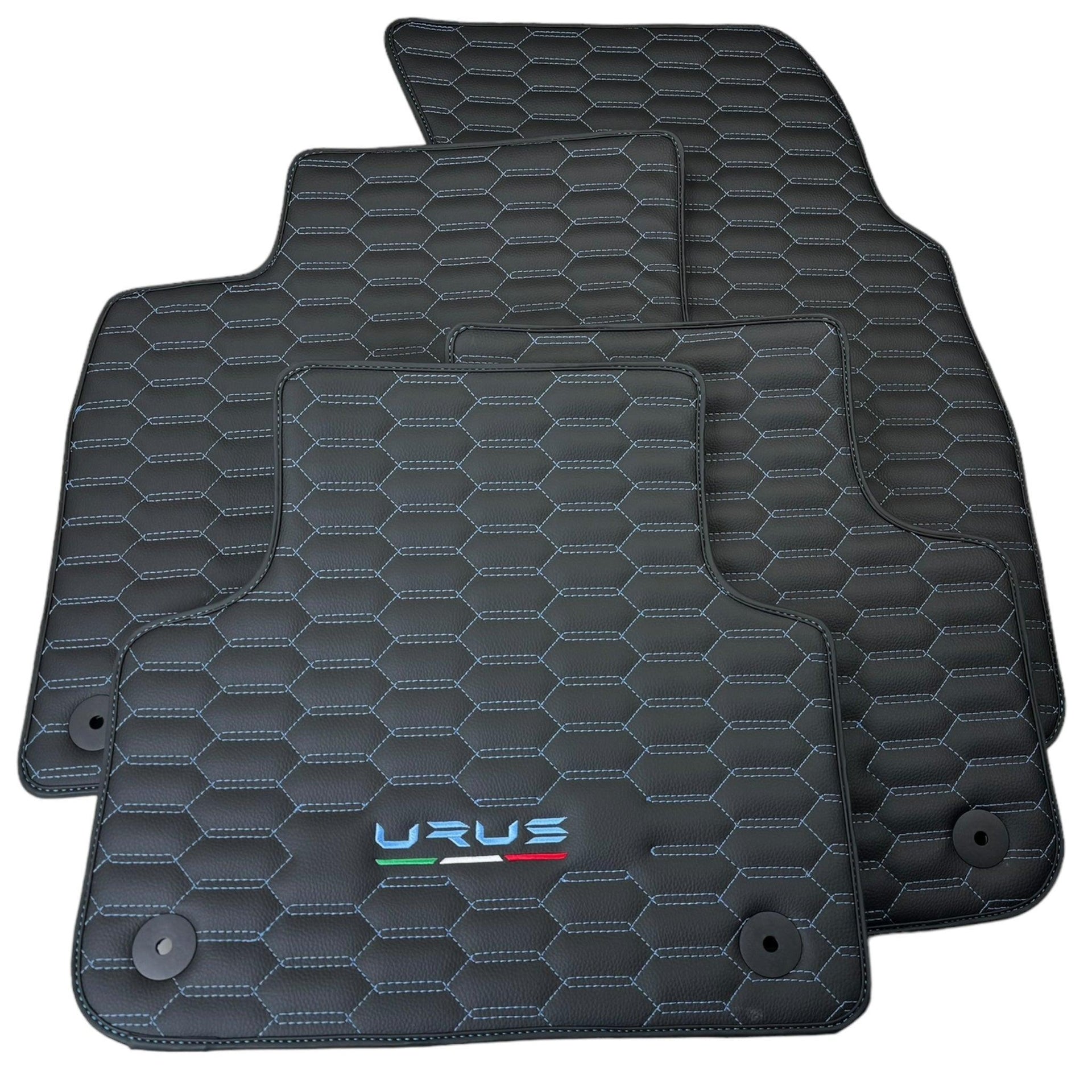 Leather Floor Mats for Lamborghini Urus with Blue Stitching - AutoWin